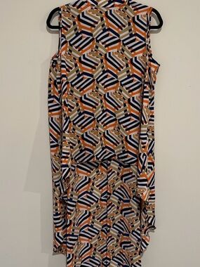 Ashley Stewart Sleeveless High-Low Maxi Dress - Orange, Navy, Cream Size 10/12